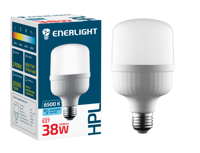 ЛАМПА СВІТЛОДІОДНА ENERLIGHT HPL 38ВТ 6500K E27